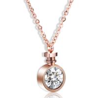 Titanium Steel Perfume Bottle Necklace plated can open and put into something & fashion jewelry & for woman & with cubic zirconia rose gold color Length 20.47 Inch Sold By PC