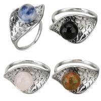 Messing Manchet Finger Ring, met Edelsteen, mode sieraden, meer kleuren voor de keuze, 14mm, Maat:6, Verkocht door PC