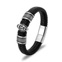 Кожа браслет, с титан, плакирован серебром, плетеный браслет & Мужский, черный, 12mm, длина Приблизительно 8.27 дюймовый, продается PC