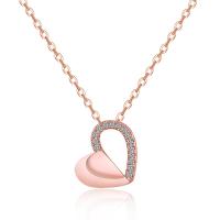 Brass Necklace with Rhinestone Heart plated round link chain & for woman nickel lead & cadmium free Sold By PC