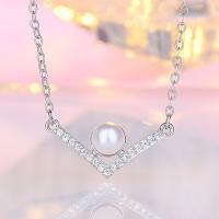 Brass Necklace, with Rhinestone & Plastic Pearl, Geometrical Pattern, silver color plated, round link chain & for woman, silver color, nickel, lead & cadmium free, 22.55x9.70mm, Sold By PC