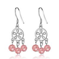 Brass Dream Catcher Earring with Strawberry Quartz micro pave cubic zirconia & for woman Sold By Pair