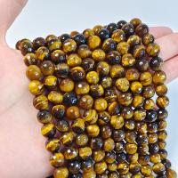 Tiger Eye pärlor, Rund, DIY & fasetterad, gul, 8mm, Såld Per 38 cm Strand