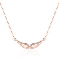 Brass Necklace, with Rhinestone, Wing Shape, plated, round link chain & for woman, more colors for choice, nickel, lead & cadmium free, 30x10mm, Sold By PC