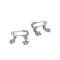 Brass Drop Earring Safety Pin micro pave cubic zirconia & for woman 12mm Sold By Pair