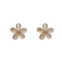 Cats Eye Earring Zinc Alloy with Cats Eye 925 thailand sterling silver post pin Flower epoxy gel for woman light beige nickel lead & cadmium free Sold By Pair