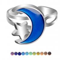 Mood Finger Ring Zinc Alloy Moon and Star plated for woman & epoxy gel & change their color according to the temperature mixed colors 17mm Sold By PC