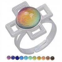Mood Finger Ring, Tibetan Style, with Acrylic, Cross, plated, for woman & change their color according to the temperature, mixed colors, 17mm, Sold By PC