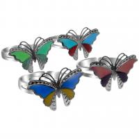 Pierścień z emalią, Stop cynku, Motyl, Powlekane, dla kobiety & emalia, mieszane kolory, 17mm, sprzedane przez PC