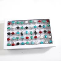 Turkoois ringen, Zinc Alloy, met turkoois, Verstelbare & uniseks, gemengde kleuren, 4x18mm-11x24mm, Maat:5.5, 50pC's/box, Verkocht door box