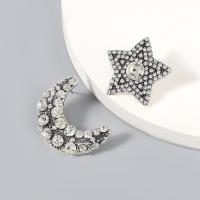 Zinc Alloy Asymmetric Stud Earrings Moon and Star fashion jewelry & for woman & with rhinestone Sold By Pair