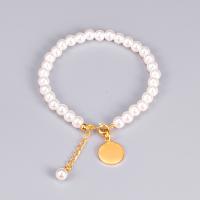Plastic Bracelet 316L Stainless Steel with Plastic Pearl with 6cm extender chain gold color plated for woman white Length Approx 15 cm Sold By PC