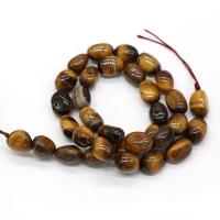 Tiger Eye pärlor, Oregelbunden, naturlig, DIY, kaffe färg, 10-12mm, Såld Per 38 cm Strand