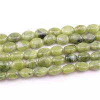 Abalorios de Jade, Jade sureño, Redondo Aplanado, pulido, Bricolaje, verde, 8x10mm, Vendido para 38 cm Sarta