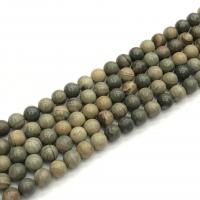 Perles bijoux en pierres gemmes, Jaspe de feuille argentée, Rond, poli, DIY, vert, Vendu par 38 cm brin