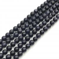 Perles en verre aventuriné bleu, pierre bleue d'or, Rond, poli, DIY, bleu, Vendu par 38 cm brin