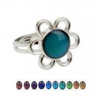 Mood Finger Ring Zinc Alloy Flower plated Adjustable & for woman & change their color according to the temperature mixed colors 17mm Sold By PC