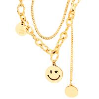 Titanium Steel Necklace with 5cm extender chain Smiling Face plated Double Layer & round link chain & for woman Length Approx 41 cm Sold By Set
