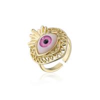 Cubic Zircon Brass Finger Ring with Plastic Evil Eye 18K gold plated Adjustable & micro pave cubic zirconia & for woman Sold By PC
