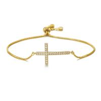 Cubic Zirconia Micro Pave Brass Bracelet Cross plated Adjustable & micro pave cubic zirconia & for woman Length Approx 8 Inch Sold By PC