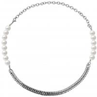 Collar de perlas de plástico, Partículas de acero, con Perlas plásticas, pulido, unisexo & cadena de eslabones redondos & cadenilla, plateado, longitud aproximado 55 cm, Vendido por UD