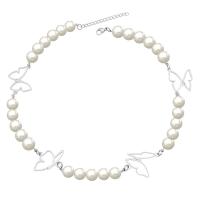 Plastic Pearl Necklace Titanium Steel with Plastic Pearl with 5cm extender chain Butterfly silver color plated Unisex white Length Approx 45 cm Sold By PC