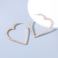 Zinc Alloy Hoop Earring Heart fashion jewelry & for woman & with rhinestone Sold By Pair