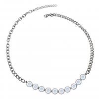 Collar de perlas de plástico, Partículas de acero, con Perlas plásticas, con 5cm extender cadena, pulido, unisexo & cadenilla, plateado, longitud aproximado 45 cm, Vendido por UD
