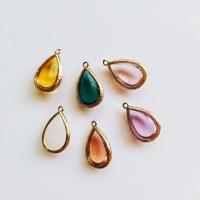 Glass Pendant Teardrop gold color plated faceted Sold By Bag