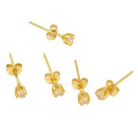Cubic Zircon (CZ) Stud Earring Brass micro pave cubic zirconia & for woman golden Sold By Pair