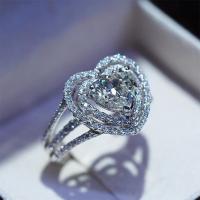 Cubic Zircon Brass Finger Ring Heart micro pave cubic zirconia & for woman 13.50mm Sold By Pair
