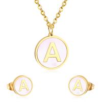 Fashion Stainless Steel Jewelry Sets Stud Earring & necklace with Shell Unisex & with letter pattern 18mm Length 17.72 Inch Sold By Set