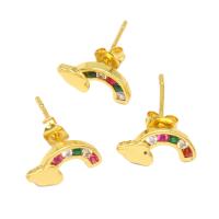 Cubic Zirconia Micro Pave Brass Earring Rainbow micro pave cubic zirconia & for woman golden Sold By Pair