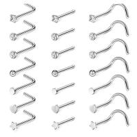 Stainless Steel Nose Piercing Jewelry with Brass plated Unisex silver color  Sold By Set