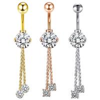 Stainless Steel Belly Ring plated Unisex & with cubic zirconia 8mm Sold By PC