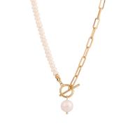 Natural Freshwater Pearl Necklace Zinc Alloy with Freshwater Pearl gold color plated for woman white 5mm Sold By PC