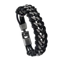 Cowhide Bracelet with Wax Cord & Iron & Zinc Alloy Unisex Sold By PC