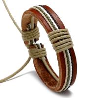 Cowhide Bracelet with Wax Cord Adjustable & Unisex coffee color 1.2cm 17-18cm Sold By PC