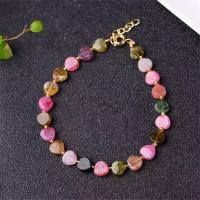 Natural Tourmaline Bracelet with Zinc Alloy Heart for woman multi-colored Length 15 Inch Sold By PC