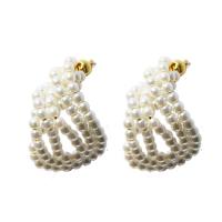 Pendientes de Perlas de Freshwater, metal, con perla, 18K chapado en oro, para mujer, color mixto, 35x23mm, Vendido por Par