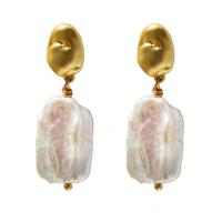 Freshwater Pearl Earrings Brass with Freshwater Pearl real gold plated for woman mixed colors Sold By Pair
