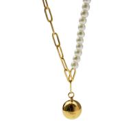 Kunststof parel ketting, Messing, met Plastic Pearl, 18K verguld, voor vrouw, gemengde kleuren, 12mm, Lengte 50 cm, Verkocht door PC