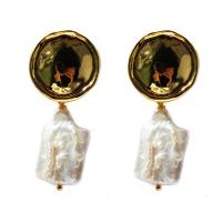 Freshwater Pearl Earrings Brass with Freshwater Pearl real gold plated for woman mixed colors Sold By PC