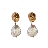 Freshwater Pearl Earrings Brass with Freshwater Pearl 18K gold plated for woman mixed colors Sold By PC