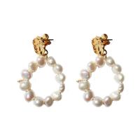 Freshwater Pearl Earrings Brass with Freshwater Pearl 18K gold plated for woman mixed colors Sold By PC