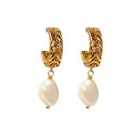 Pendientes de Perlas de Freshwater, metal, con perla, 18K chapado en oro, para mujer, color mixto, 40x10mm, Vendido por UD
