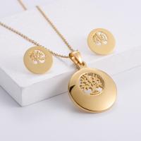 Fashion Stainless Steel Jewelry Sets Stud Earring & pendant 316L Stainless Steel 18K gold plated three pieces & tree of life design & for woman & hollow Sold By Set