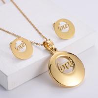 Fashion Stainless Steel Jewelry Sets Stud Earring & pendant 316L Stainless Steel 18K gold plated three pieces & for woman & hollow Sold By Set