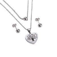 Fashion Stainless Steel Jewelry Sets Stud Earring & pendant 316L Stainless Steel Heart plated three pieces & tree of life design & for woman & hollow Sold By Set