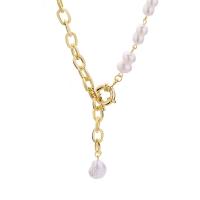 Natural Freshwater Pearl Necklace Titanium Steel with Freshwater Pearl 18K gold plated for woman Length 17.72 Inch Sold By PC
